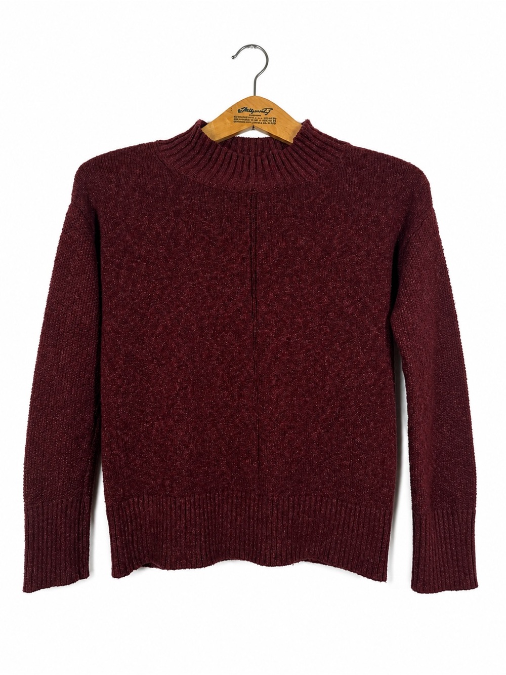 LOFT Knit Sweater Soft Maroon Ribbed Mock Neck  Size SP Clean Girl Fall Office